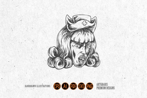 Horrifying Monster Nurse Head Monochrome